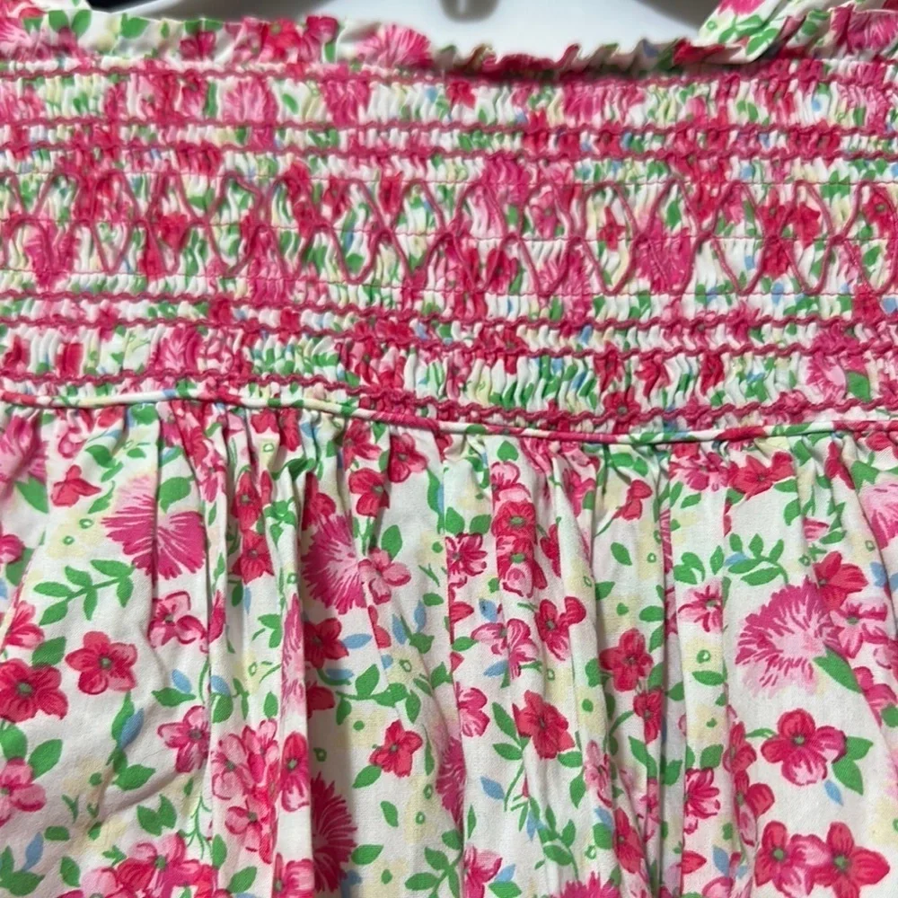 Ralph Lauren Smocked White and Pink Sundress with Square Neck